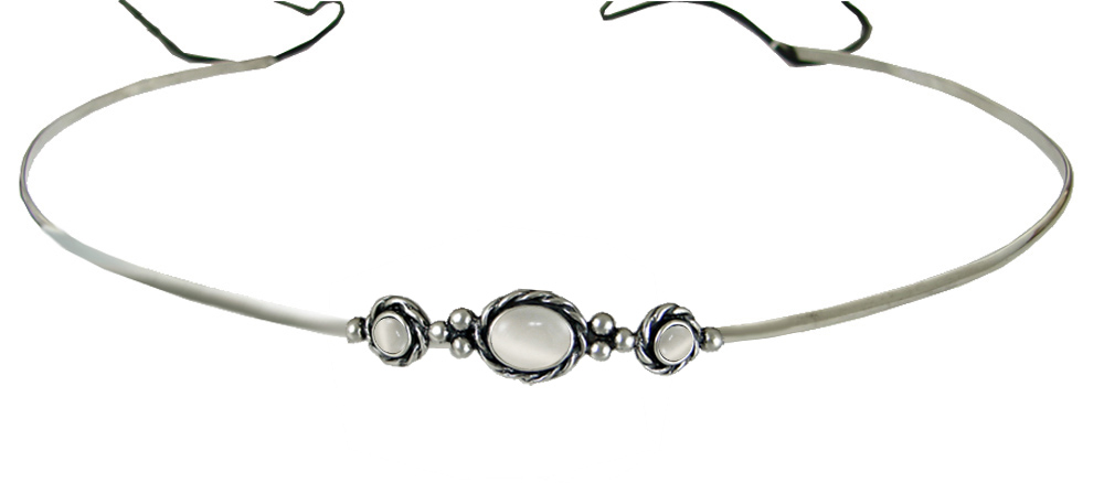 Sterling Silver Renaissance Style Exquisite Headpiece Circlet Tiara With White Moonstone